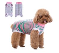 Qwrqwr Dog Surgical Recovery Suit Soft Striped Onesie Bodysuit Anti-Licking for Post Surgery Allergy Wound Protection E-Collar Alternative (All Genders,M) (pink)