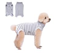 Qwrqwr Dog Surgical Recovery Suit Soft Striped Onesie Bodysuit Anti-Licking for Post Surgery Allergy Wound Protection E-Collar Alternative (All Genders,M) (grey)