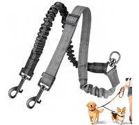 Qwrqwr Double Ended Lead for Dogs No Tangle Two Point Control Dog Leads with 360° Swivel Adjustable Reflective for Halti Training Walking 2 Pets (Black+Grey)