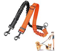 Qwrqwr Double Ended Lead for Dogs No Tangle Two Point Control Dog Leads with 360° Swivel Adjustable Reflective for Halti Training Walking 2 Pets (Black+Orange)