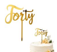 Qwrqwr Gold Forty Cake Topper Mirror Acrylic 40th Birthday Cake Topper, Elegant Cursive 40 Cake Decoration Reusable for 40th Birthday Party & Dessert Table