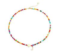 Qwrqwr Initial Beaded Necklace for Women with Heart-shaped Colorful Bead Charm Letter Alphabet Necklaces Dainty Layered Jewellery Gift for Teenage Girls (Gold J)
