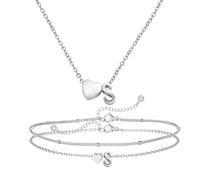 Qwrqwr Initial Necklace and Bracelet Set with Heart Pendant Silver 14k Simple Alphabet Layered Jewelry Personalised Matching First Name Letter Charm for Women Girls Birthday Festival Gifts (Silver S)