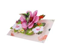 Qwrqwr Pop Up Birthday Cards for Women 3D Hummingbird Hibiscus Floral Design Laser Cut Mothers Day Greeting Card for Mum Wife Sister Best Friend (Hummingbird and Hibiscus)