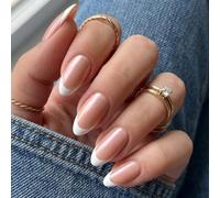 Qwrqwr Press On Nails Short Almond Soft Gel French Tip False Nails 30Pcs 15 Sizes Reusable Stick On Nails with Accessories Easy DIY Manicure for Daily Women Wear
