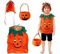 Qwrqwr Pumpkin Costume for Kids Cute Orange Pumpkin Outfit Set Fancy Cloth for Boys Girls Perfect for Party or Halloween Trick or Treat