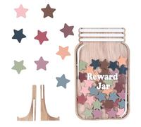 Qwrqwr Reward Jar Wooden Holder with 36 Stars Collection for Children Home Classroom Good Behavior Training Incentive Tokens Charts System for Daily Routine Chores Bedtime (Light colour)