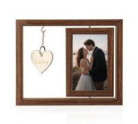 Qwrqwr Wooden Photo Frame with Heart for Wedding Engagement Couples Capable of Rotating Floating Double Side Display Wood Anniversary Present