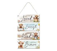 Qwrqwr Wooden Wall Art Decotration with Inspirational Quotes and Highland Cow Pattern Hanging Plaque Signs for Farmhouse Office and Home Ideal Gifts for Women Men Friends