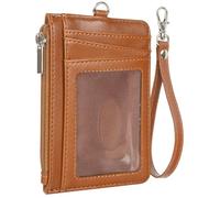QwrqwrBadge Holder with Lanyard Slim Credit Card Wallets Cards Holder with Zipper Pocket 1 ID Window RFID Blocking PU Leather for US Pass SIA and Security Badges