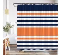 QWRSMYX Navy Blue Orange Shower Curtain Abstract Geometric Stripe Modern Contemporary Simple Fashion Boho Mid Century Bathroom Set Bathtub Accessories Polyester Fabric with Hooks 70Wx70H Inch