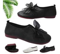QWSYGH 2025 New Women's Vintage Mary Jane Flats with Bow Detail Dressy Comfortable Foldable Slip On Round Toe Soft Sole Shoes (Black,7)