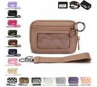 QWSYGH The Iris' Wallet 2nd Gen, The Iris Pouch Wristlet, Zip Card Case with ID Window/Hand Strap, for Travel Credit Card Holder (Brown)