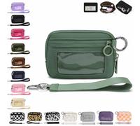 QWSYGH The Iris' Wallet 2nd Gen, The Iris Pouch Wristlet, Zip Card Case with ID Window/Hand Strap, for Travel Credit Card Holder (Green-A)