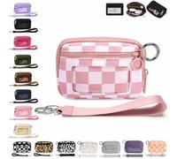 QWSYGH The Iris' Wallet 2nd Gen, The Iris Pouch Wristlet, Zip Card Case with ID Window/Hand Strap, for Travel Credit Card Holder (Pink-B)