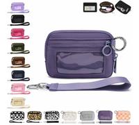 QWSYGH The Iris' Wallet 2nd Gen, The Iris Pouch Wristlet, Zip Card Case with ID Window/Hand Strap, for Travel Credit Card Holder (Purple-A)