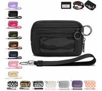 QWSYGH The Iris' Wallet 2nd Gen, The Iris Pouch Wristlet, Zip Card Case with ID Window/Hand Strap, for Travel Credit Card Holder (Black)
