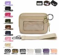 QWSYGH The Iris' Wallet 2nd Gen, The Iris Pouch Wristlet, Zip Card Case with ID Window/Hand Strap, for Travel Credit Card Holder (Khaki)