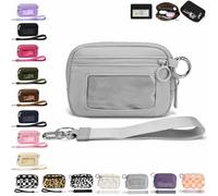 QWSYGH The Iris' Wallet 2nd Gen, The Iris Pouch Wristlet, Zip Card Case with ID Window/Hand Strap, for Travel Credit Card Holder (Light Gray)
