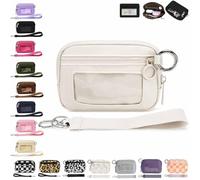QWSYGH The Iris' Wallet 2nd Gen, The Iris Pouch Wristlet, Zip Card Case with ID Window/Hand Strap, for Travel Credit Card Holder (Off-White)