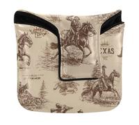 QwThum Mallet Putter Cover Magnetic Putter Headcover Golf Club Head Covers PU Leather Golf Accessories Waterproof Retro Cowboy Horse Revolver Beige