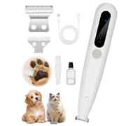QWUE Dog Paw Trimmer,with 2 Blade,35 dB Ultra-Low Noise,LED Display,Suitable for Cats & Dogs,Waterproof Rechargeable Dog Paw Trimmers Cordless Silent for Paws Eyes Ears Face Buttocks(White)