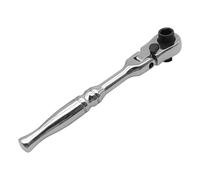 QWUUYEC 1/4 Inch Drive Ratchet Handle, 2 - in - 1 Head Socket and Bit Driver, Silver - Reversible Design, 180 Degree Swivel Head, Compact and Versatile Tool