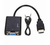 QWUUYEC 1080P HDMI to VGA Adapter Converter Cable with USB Power and 3.5mm Audio Cable, Black - Full HD Video Support, Portable Design for Classroom and Conference Use