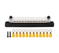 QWUUYEC 12 Post Power Distribution Block Bus Bar Set with 2xM6 Posts 12xM4 Screws, Plated Brass Terminal Box for Cars RVs Ships Yachts - High Conductivity, (Black)