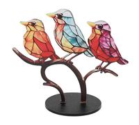 QWUUYEC Birds On Branch Ornaments, Acrylic Colorful Vivid Flat Animal Statue, Desktop Decoration for Office Home - Lifelike Design, Durable Material, for Bird Lovers (3 Birds in Same Direction)