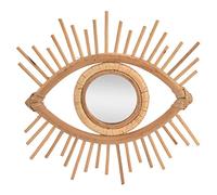 QWUUYEC Rattan Woven Eye Shape Wall Hanging Mirror, 13.8x13.0 Inch, Natural Material, Lightweight - Handwoven Design, Space Saving, Home and Bathroom Decoration