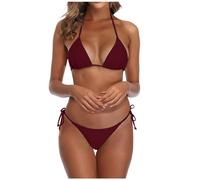 QWUVEDS Bikini Swimsuit for Women Black Brazilian String Bikini Swimsuit Triangle Top Bathing Suits Swimsuits Swimsuit Long Sleeve Bikini Teen Girls Micro Bikini Sexy Extreme Bikini, Wine Red, XL