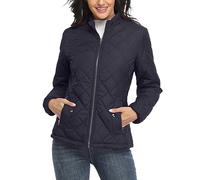 QWUVEDS Cotton Coat - Long Sleeve Stand Collar Quilted Jacket - Casual Women's Warm, Lightweight Quilted Outdoor Jacket - No Hood, Navy, XL