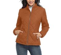 QWUVEDS Cotton Coat - Long Sleeve Stand Collar Quilted Jacket - Women's Warm & Lightweight - Orange, L