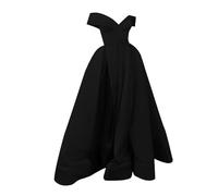 QWUVEDS Floor Length Cocktail Women's Chiffon Style Temperament Retro Summer Cocktail Low Neck V-Neck Wedding Fit Plain Mascara Dress Sexy Long Elegant Ball Gown Long Fairy Dress, black, S