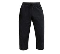 QWUVEDS French Fries Trousers Summer Thin Cotton and Linen Capris Men's Large Loose Linen Trousers with Wide Leg Day Trousers Men, black, 5XL