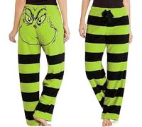 QWUVEDS Grinch Plus Size Trousers for Women, Green Santa Costume, Women's Pyjama Bottoms, Striped Jogging Bottoms, Cotton Cargo Pants