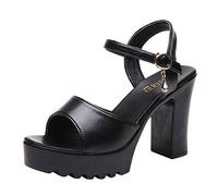QWUVEDS High Heels Platform High Heels Black High Heels Sexy Incline Mouth Buckle Heels Sandals Platform High Wedge Sandals Women Sandals Women's Shoes Summer Ballerina, black, 7 UK