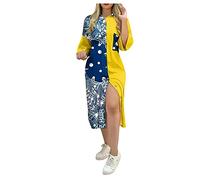 QWUVEDS Lacing Body Long Clothing Women Fashion Slim Wrap V-Neck Hips Print on the Hips Shirt Small Black Dress Summer Dress for Women Dress Women's Elegant Sexy, 240408a-yellow, M