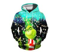QWUVEDS Men's and Women's Christmas Hoodies Funny Creative 3D Pullover Sweatshirt for Boys Girls Long Sleeve Hoodie Drawstring Sweatshirt Grinch Pullover Blankets Hoodie Grinch Clothing, Green