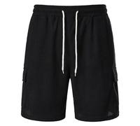 QWUVEDS Men's Short Trousers, Fashionable Casual Shorts, Plain, Five Point Pocket, Casual Shorts, Men's Knee-Length, black, L