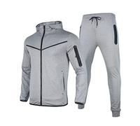 QWUVEDS Men's Winter Plain Tracksuit 2-Piece Outfits Long Sleeve T-Shirts and Trousers Jogging Sets Athletic Sports Suit Tracksuits Sportswear Camouflage, gray, XL