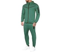 QWUVEDS Men's Winter Plain Tracksuit, 2-Piece Outfits, Long Sleeve T-Shirts and Trousers, Jogging Sets, Athletic Sports Suit, Sportswear, Camouflage, Green, M