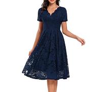 QWUVEDS Mother of the Bride Dresses Knee-Length Autumn and Winter Wedding Party Dress Retro Thin Women's Formal Dresses Lace Mesh Dress Costume Adult, blue, L