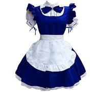 QWUVEDS Oktoberfest 2022 maid outfit, maid hood, maid bowknot collar, cosplay, fake headwear, costumes, women apron dress, short elegant dresses, blue, XXL