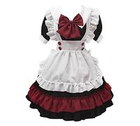 QWUVEDS Oktoberfest 2022 maid outfit, maid hood, maid costume, cosplay costume, cute party dress, outfit, vintage gothic costume, Lolita dress, medieval armour book, Wine Red, M