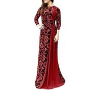 QWUVEDS Sexy Elegant Arabic Islamic Women's Dress Long Floral Dress Muslim Print Long Dubai Dress Women's Dress Bridesmaid Dresses Short, red, XL