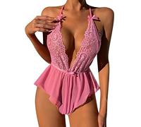 QWUVEDS Sexy Lingerie Women's for Sex Transparent Underwear Sports Bra Women's Print Mesh Lingerie Bodysuit Set Sexy Underwear Black Corsage Women, pink, M