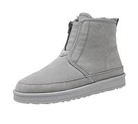 QWUVEDS Sports Shoes Men's Fashion Winter Men's Snow Boots Round Toe Flat Base Non-Slip Waterproof Zip for Warm and Comfortable Men's Shoes Sporty Elegant, gray, 8 UK