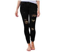 QWUVEDS Trouser Skirt Trousers Women's Trousers Women's Summer 3/4 Trousers Women's Summer Leopard Plus Ripped Jeans Trousers Print Jeans Size Women's Plus Size Trousers Loose Trousers Women, black, M